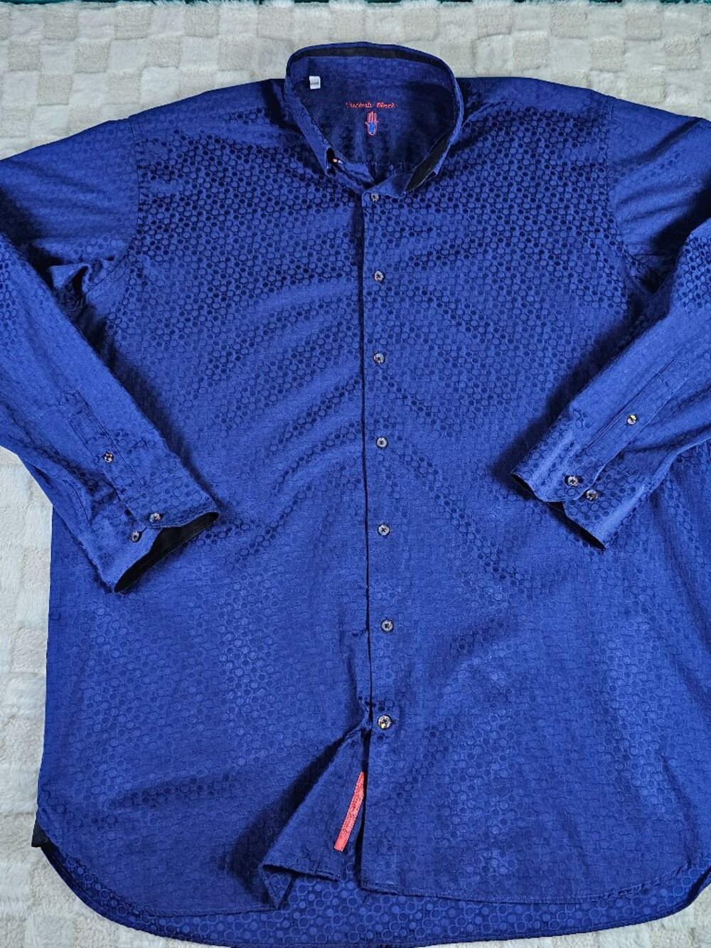 Visconti Black Shirt Mens 2XL Tall Blue Circle Pattern Luxury Button Front Woven